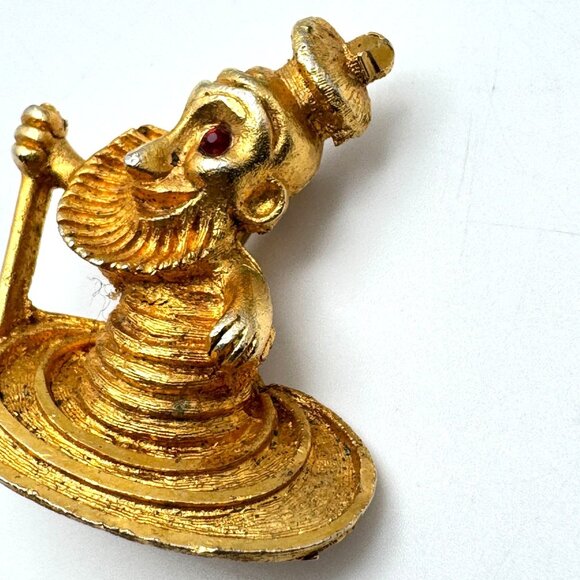 Manselle Vtg Goldtone King Poseidon Brooch Pin Red Gemstone Gift - Picture 7 of 12